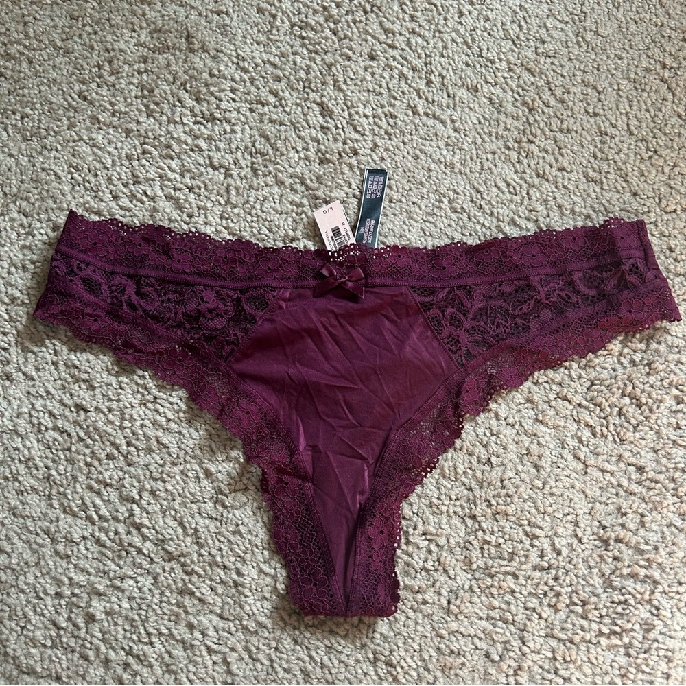 NWT Victoria's Secret Purple Lace Trim Silky Thong Large